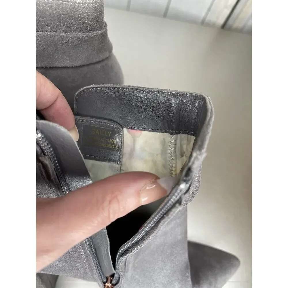 Ted Baker Ankle Boots Bow Accent Women Booties Leather Suede Gray Size 37 US 6